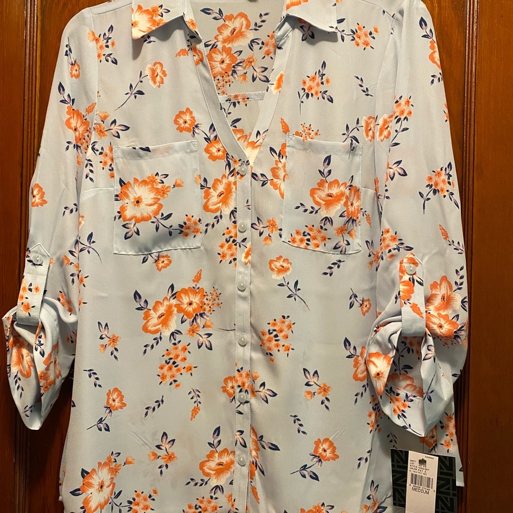Light blue floral button up